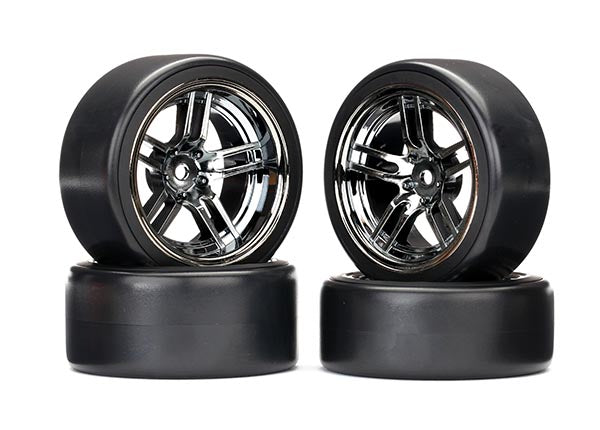 Traxxas 4-Tec 2.0 1.9" Front & Rear Pre-Mounted Drift Tires (Black Chrome) w/12mm Hex Split-Spoke Wheels (4) - - Traxxas