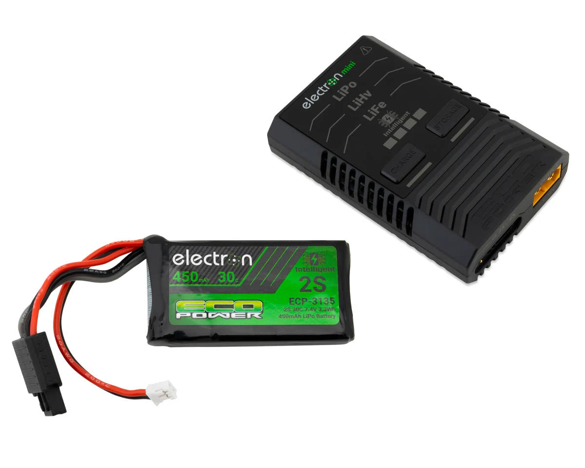 EcoPower Intelligent 2S 450mAh PH2.0 LiPo Battery/"Electron Mini" Charger Bundle (SCX24 & Other Mini Crawlers) - - AMain Distributing
