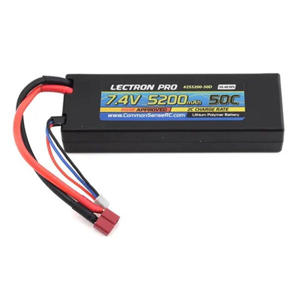 Common Sense RC Lectron Pro 7.4V 5200mAh 50C Lipo Battery with Deans-Type Connector for 1/10th Scale Cars & Trucks - Remote Control Toys - Common Sense RC