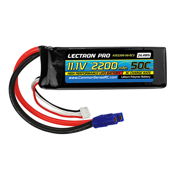 Common Sense RC Lectron Pro 3S 50C LiPo Battery w/EC3 (11.1V/2200mAh) - - Common Sense RC