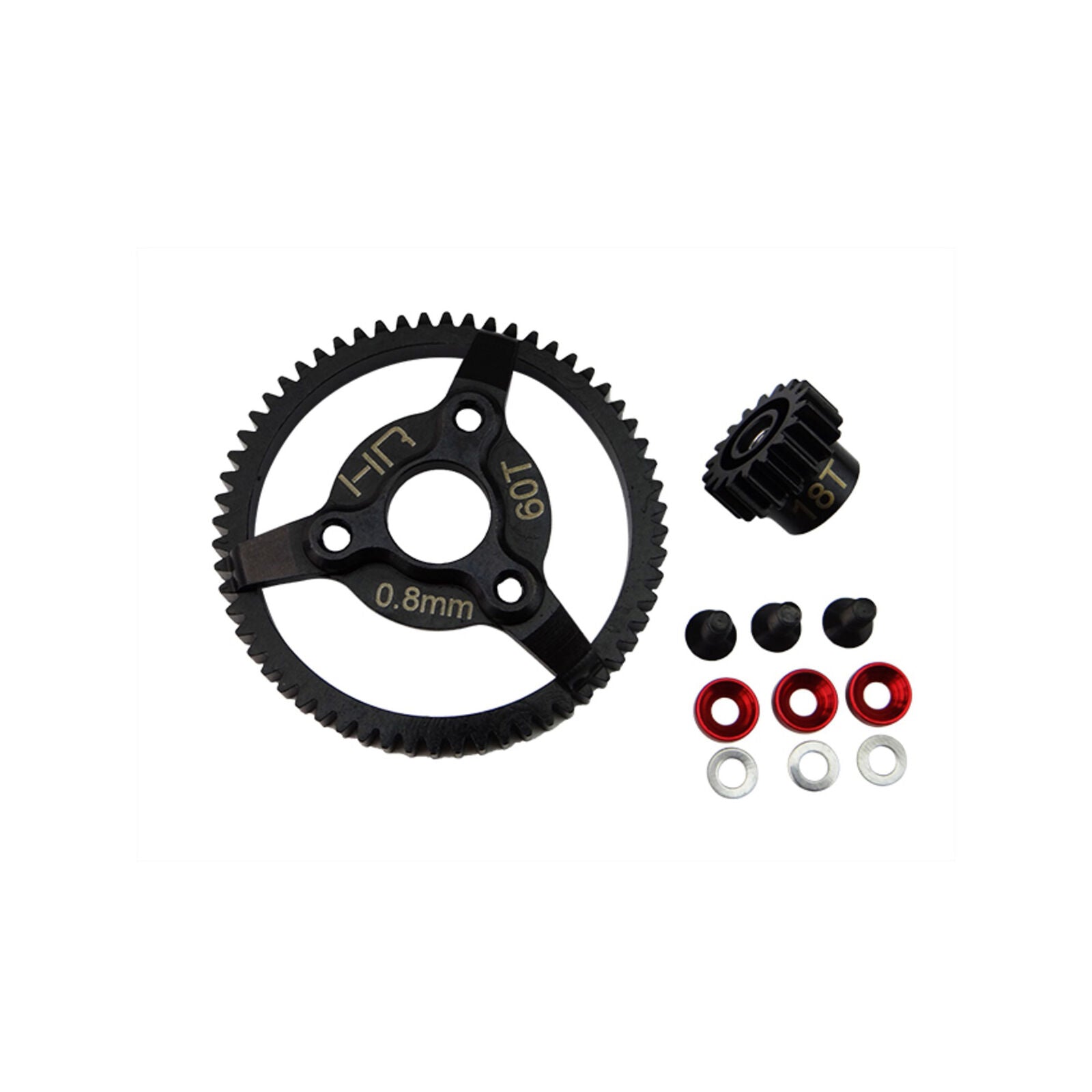 HOT RACING Steel Pinion and Spur Gear 18t 60t 32p, Red: Traxxas - - AMain Distributing