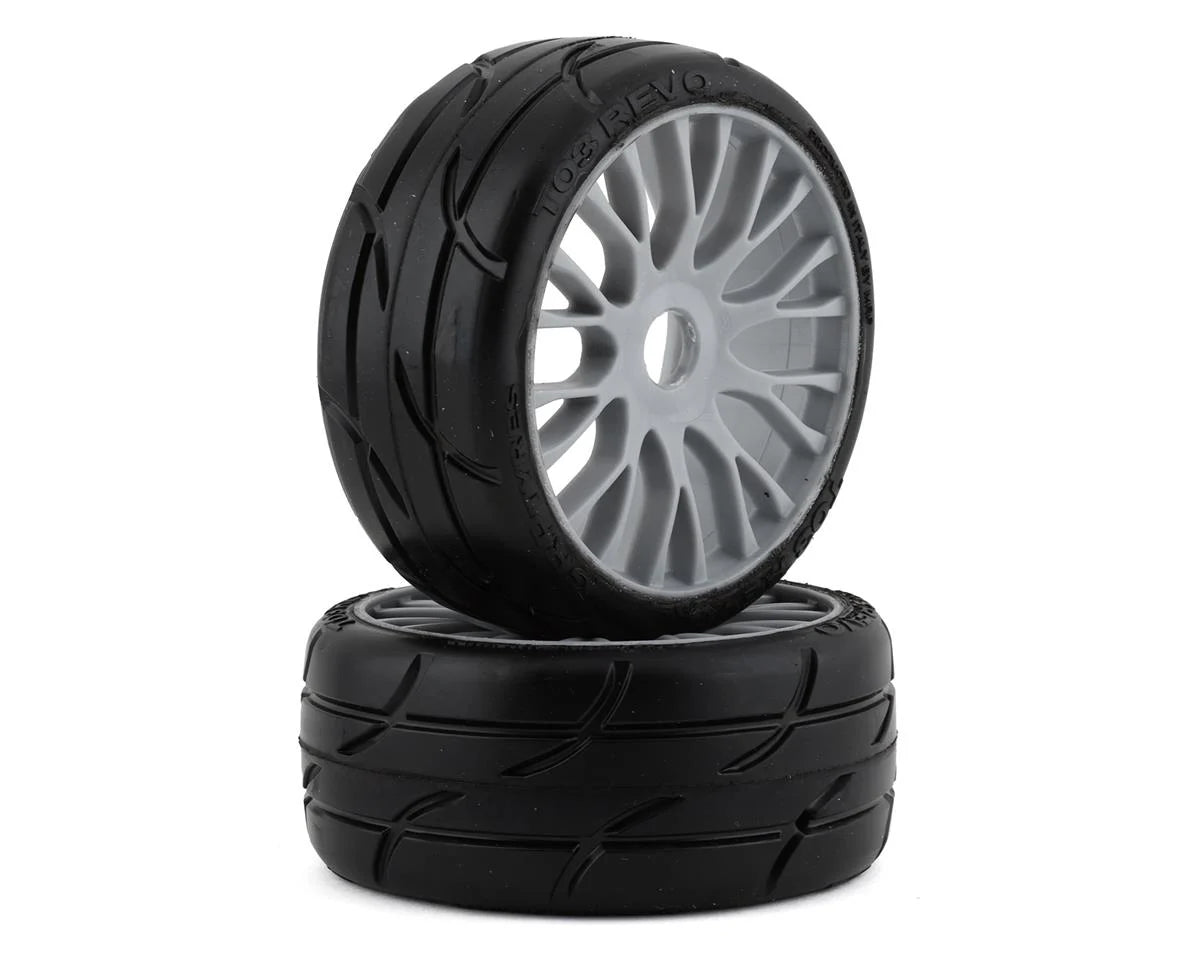 GRP Tires GT - TO3 Revo Belted Pre-Mounted 1/8 Buggy Tires (Silver) (2) (XB1) w/FLEX Wheel - - AMain Distributing