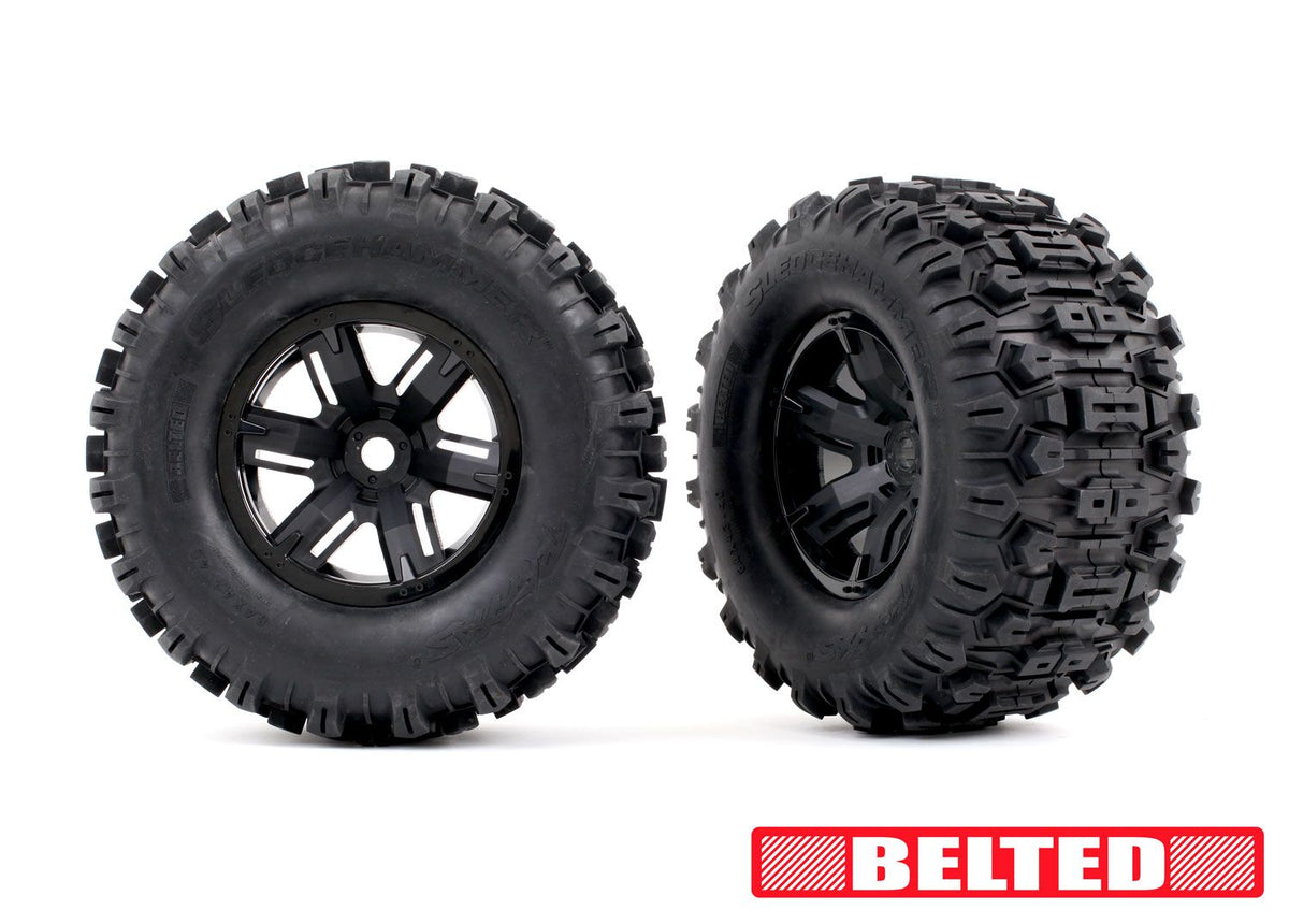 Traxxas X-Maxx/XRT Pre-Mounted Sledgehammer Belted Tires (Black) (2) w17mm Hex