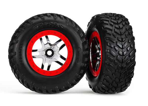 Traxxas Chrome & Red Wheels w/ SCT Tires (2)