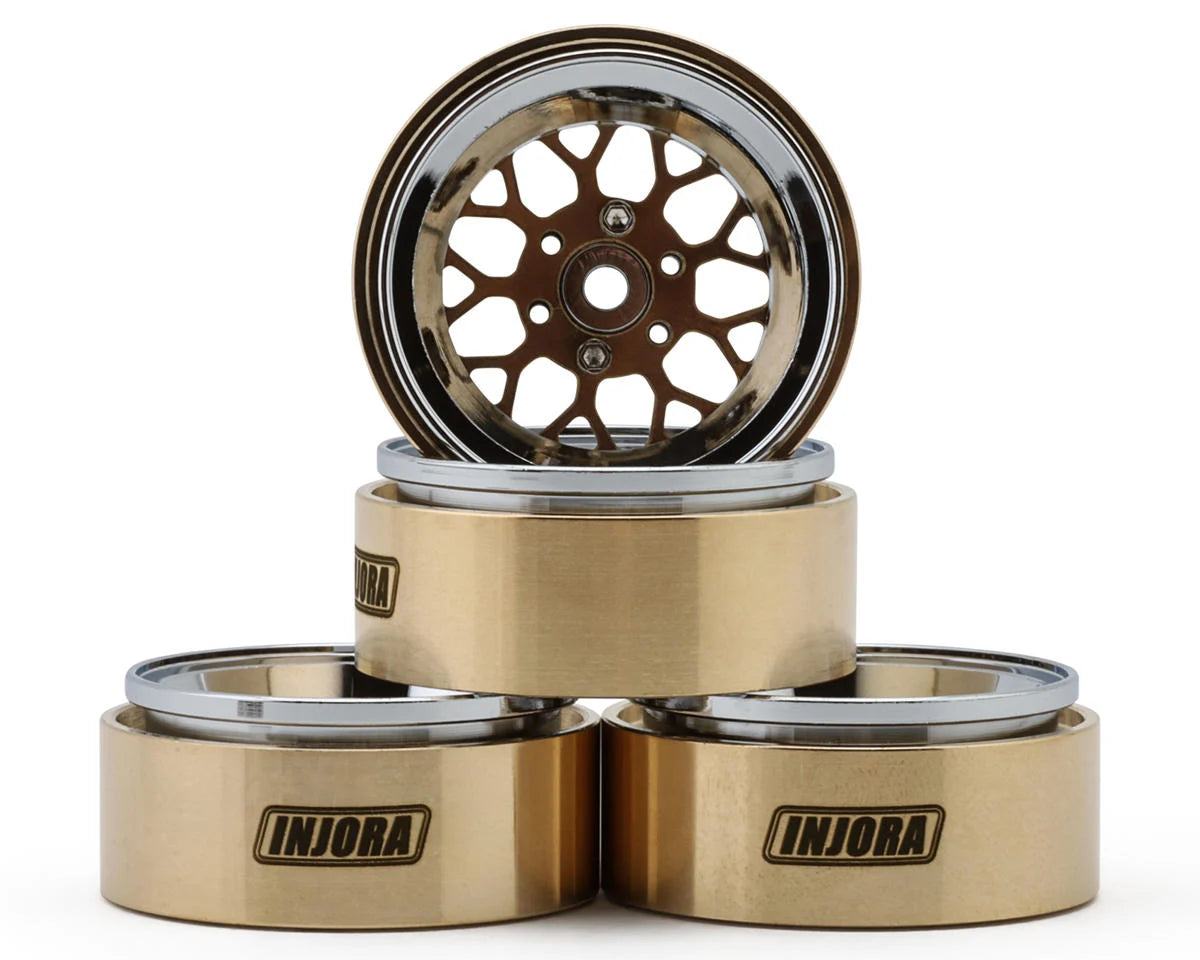 Injora 1.3" ModuWheel Brass & Aluminum Micro Rock Crawler Beadlock Wheels (43g ea) (Bronze/Chrome) (4) -  - AMain Distributing