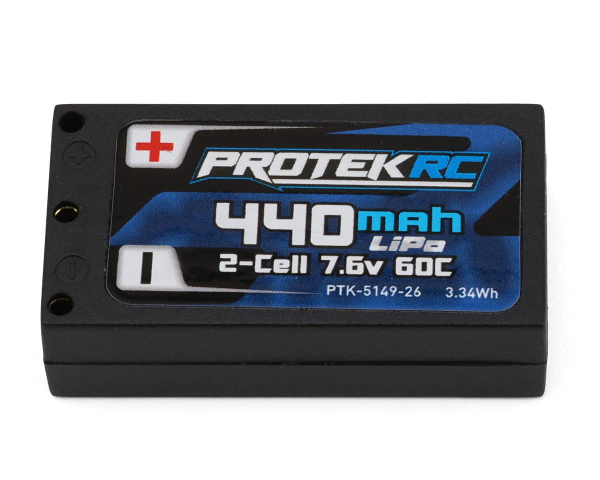 ProTek RC 2S 60C Low IR 1/28 Hard Case LiPo (7.6v/440mah) w/2mm Bullets -  - AMain Distributing