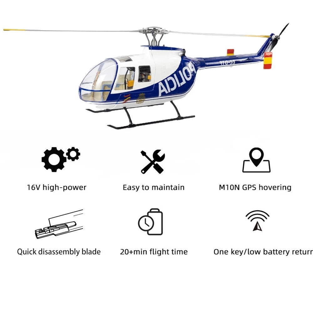 FlyWing BO-105 Scale RC Helicopter RTF/GPS - Blue White(POLICIA) -  - Fly Wing