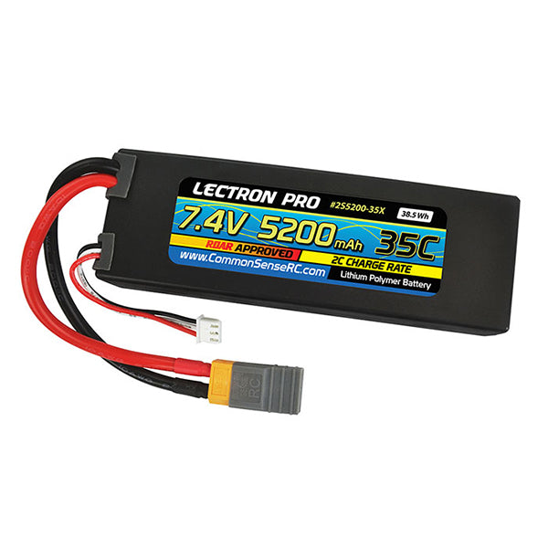 Common Sense RC Lectron Pro 2S 35C LiPo Battery w/XT60 (7.4V/5200mAh) w/XT60 to Traxxas Plug Adapter - Remote Control Toys - Common Sense RC
