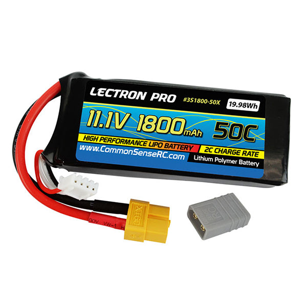 Common Sense RC Lectron Pro 11.1V 1800mAh 50C Lipo Battery with XT60 Connector + CSRC adapter for XT60 - Remote Control Toys - Common Sense RC