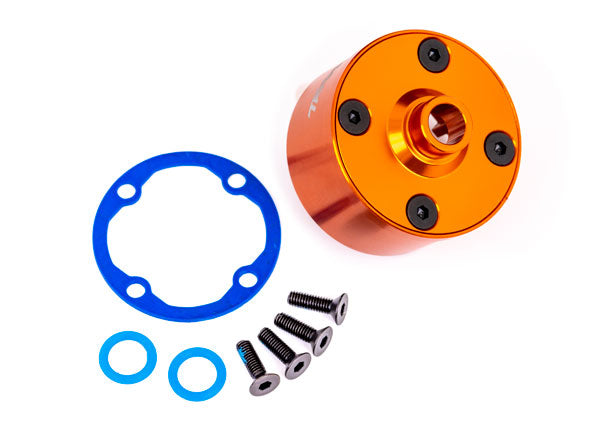 TRAXXAS Carrier, differential (aluminum, orange-anodized)/ differential bushing/ ring gear gasket/ 3x10mm CCS (4) -  - Traxxas