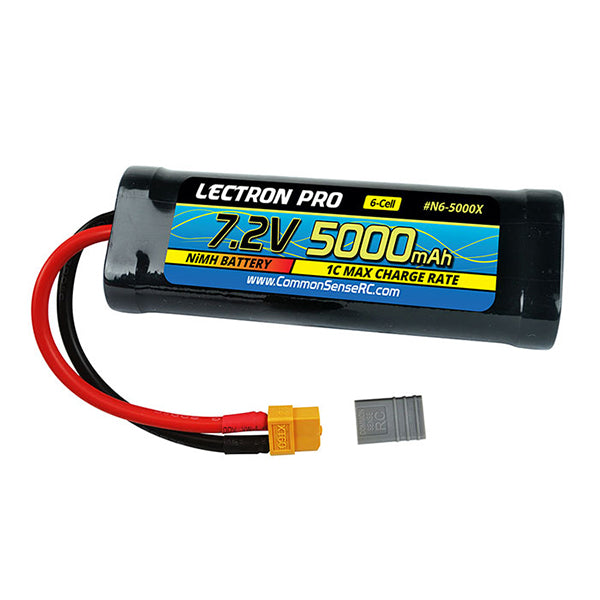Common Sense RC Lectron Pro NiMH 7.2V (6-cell) 5000mAh Flat Pack with XT60 Connector + CSRC adapter for XT60 - Remote Control Toys - Common Sense RC