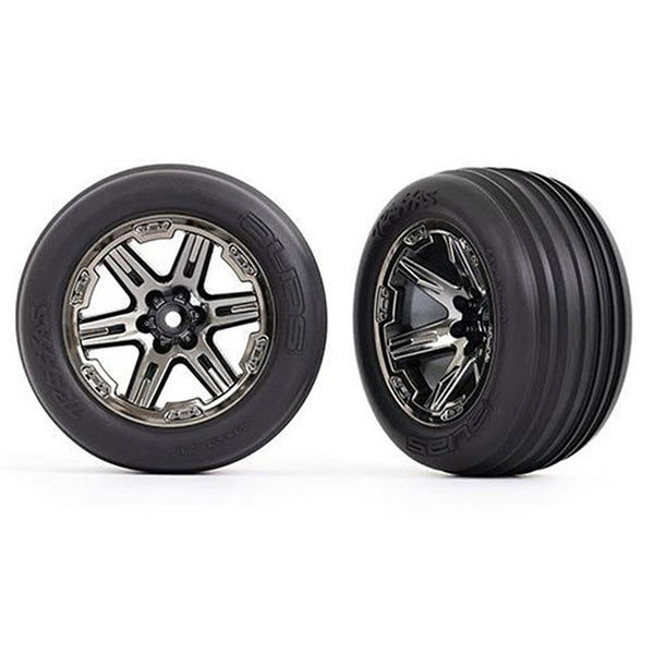 Traxxas Tires & wheels 2.8", RXT black chrome wheels, ribbed tires (2) -  - Traxxas