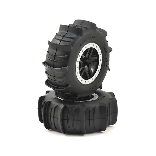 Traxxas Paddle Tires w/SCT Split Spoke Rear Wheel (2) (Black/Chrome) - Wheel/Tires - Traxxas