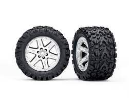 Traxxas Tires & Wheels Assembled, glued (2.8') (RXT Satin Chrome Wheels, Talon Extreme Tires, Foam Inserts) (2WD Electric Rear) (2) (TSM Rated) -  - Traxxas